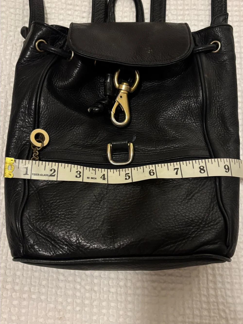 Perlina vintage Black Soft Leather Backpack with Gold Hardware